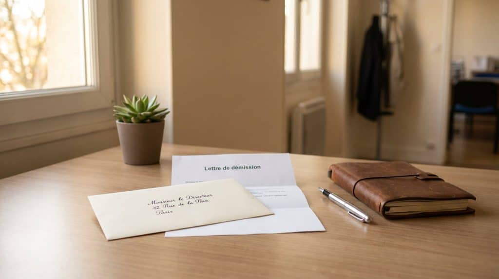 Bureau professionnel avec lettre de démission et stylo